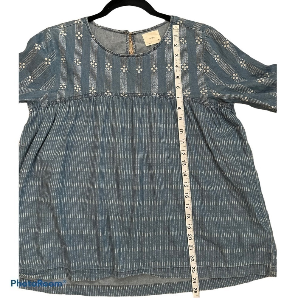 HARPER Chambray Bell Sleeve Babydoll Top | M - Picture 5 of 9